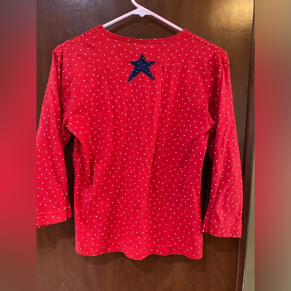 Everly Red Smocked Long-Sleeve Top with Star & Flag Appliqué - Picture 3 of 3